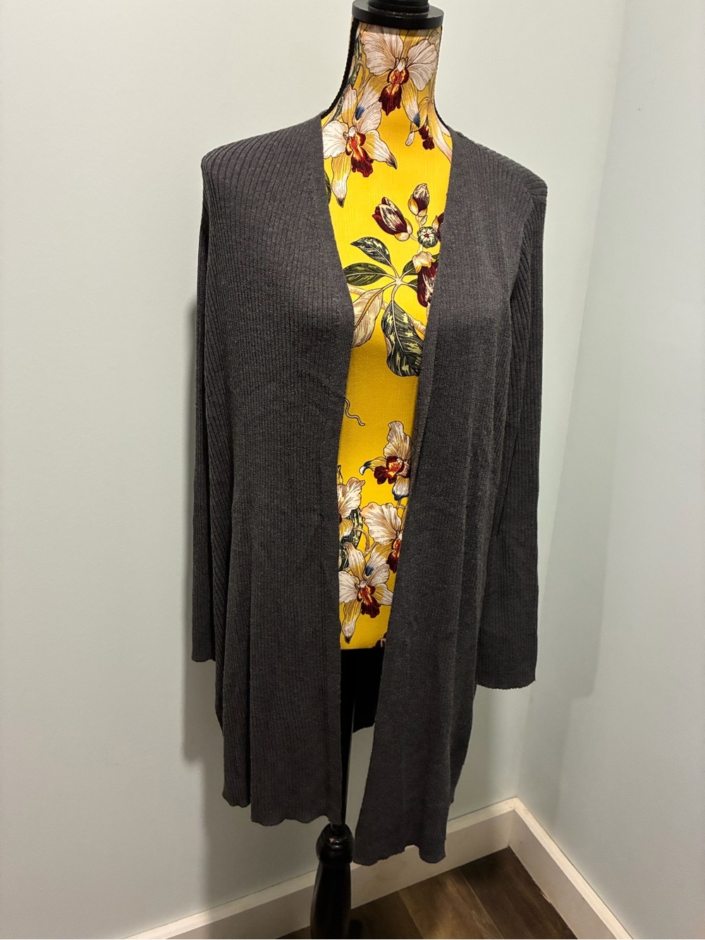 Eileen Fisher Grey Open-Front Women's Lightweight Wool Cardigan Sweater Sz XL